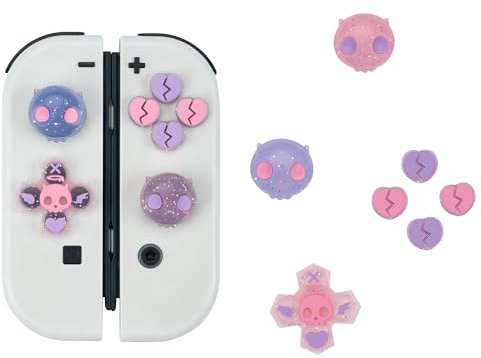 GeekShare Silikon-Kreuz-D-Pad-Button Caps Set Joystick-Abdeckung - Süße ABXY-Tastenaufkleber Kompatibel mit Switch/OLED Joy Con - Sweetheart Skull (Rosa & Lila)