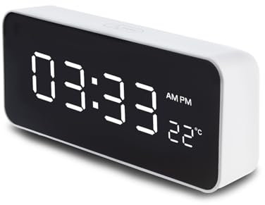 Green Blue GB397 Digitaler Wecker mit Thermometer, 2 Alarme/Snooze Funktion, Countdown-Funktion, Digitaluhr mit Temperaturanzeige, Stromversorgung über USB-Anschluss, Weiß