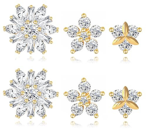 3 Paar Ohrringe Damen, Ohrstecker Gold, Legierung Kleine Diamant-Ohrringe Set, Stern-Ohrstecker Creolen Ohrringe Gold Set für Mehrere Piercings