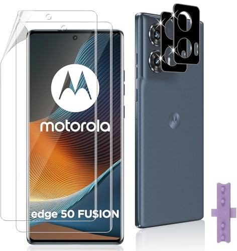 Datree 2 Piezas para Motorola Moto Edge 50 Fusion Protector de Pantalla, 2 Piezas Protector de Lente de Cámara(Negro), Alta Definicion, Anti-Arañazos Screen Protector, TPU Película Protectora