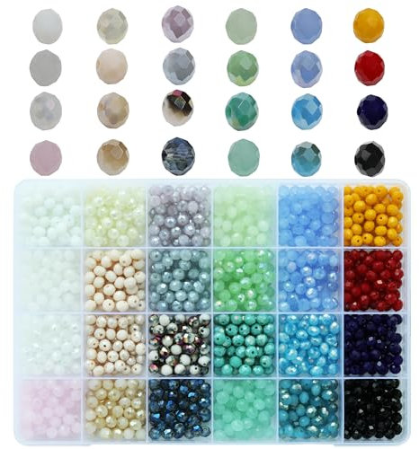 Bala&Fillic 6mm Perles de verre Briolette Rondelle perles de verre à facettes, 24 couleurs perles de cristal pour la fabrication de bijoux (Total 1200 pièces)