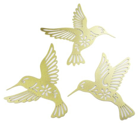 Mafagwre Vogel-Wanddekoration Aus Metall, Vögel Wand Behang Dekoration, 3D Wanddeko Deko Für Balkon, Flur, Wohnzimmer, Arbeitszimmer, Terrasse Und Schlafzimmer (Gold)
