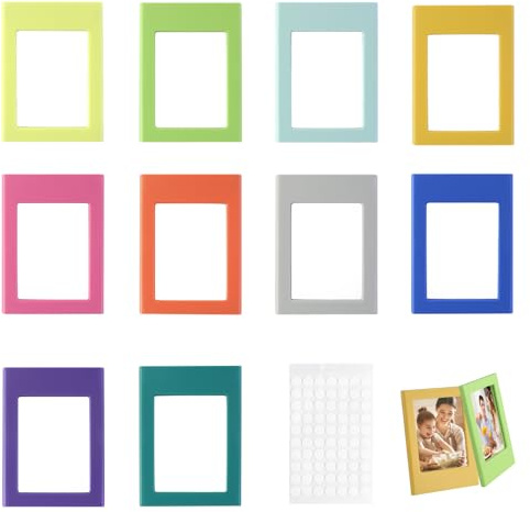 Magnetischer Mini-Bilderrahmen, 10 Stück Magnetische Fotorahmen Kühlschrank, Bunt Set Bilderrahmen, Kühlschrank-aufkleber, Kompatibel mit Polaroid Fujifilm mit 1 Stück doppelseitiges Klebeband