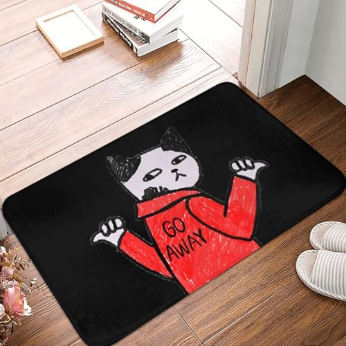 OOAHJEID Fußmatte für Badezimmer Rutschfester Teppich mit lustigem Wort „Go Away“, für die Küche, Mean Cat Doodle, Schlafzimmermatte, Willkommens-Fußmatte, Bodendekoration, Teppich