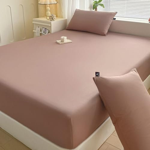 Calefee Boxspringbett Spannbettlaken 150x200, Betttuch ohne Kissenbezug Baumwolle Einfarbig Altrosa