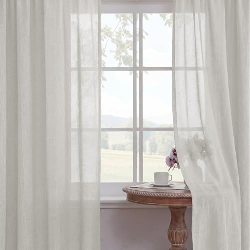 BellaHills Cortinas Lino Dormitorio 140x260cm Natural Cortinas Salon Modernas Visillos Ventana Semitranslucida con Ojales para Habitacion 2 Piezas