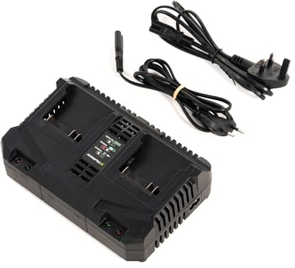 Murray Dual Charger 20V MU-BAT-DC4A – Fast Charger with 4A Charging Current – 2 USB-C Ports, LED Indicator – Includes EU & UK Plugs – Suitable for 20V Batteries