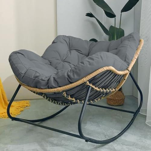 BYGSBKDP Rocking Chairs for Adults, Papasan Rocking Chair, 40.9in Oversized Rattan Wicker Lounge Chair, Egg Rockings Chairs Metal Frame Large Supports Modern Outdoor Patio (Dark Grey)