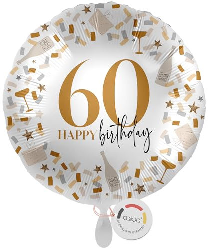 balloa Folienballon 60, runder Helium Ballon zum 60.Geburtstag, Geschenk für Männer oder Frauen, Deko für runde Geburtstagsfeier, Folienballon befüllbar mit Luft oder Helium, Partydeko, 33cm