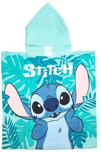 Aymax Disney Lilo & Stitch Kinder Badeponcho – Kapuzenhandtuch 55x110 cm – 3 Motive zur Auswahl, Farbe: Hellblau