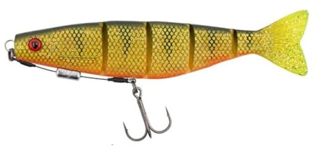 Fox Rage Ultra UV Pro Shad Jointed Loaded | 14cm 31g | Natural Perch | Pike Fishing Soft Plastic Lure | UV Colour | Ready Rigged with Weighted Harness | Proven Lifelike Swimming Action | Code NRR108