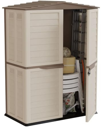 INTEC - Gartenhaus für den Außenbereich, 2 Türen, Beige, 151 x 83 x 200 cm, Gartenhaus mit integriertem Boden