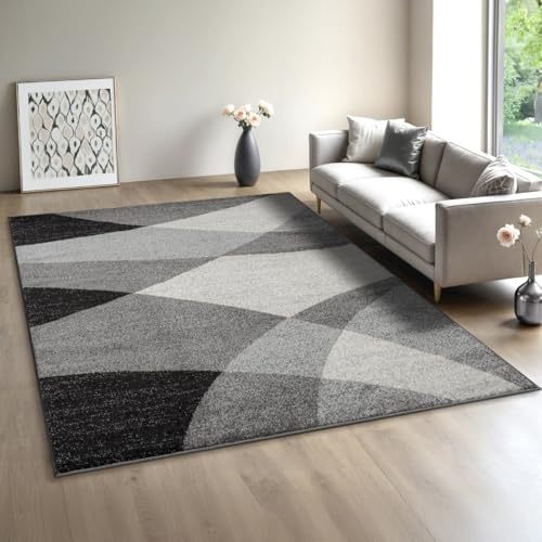 Mia´s Teppiche Modena - Moderner Kurzflor Teppich, Wohnzimmer & Schlafzimmer, weich & pflegeleicht, geometrische Wellenmuster, Grau, 200 x 280 cm