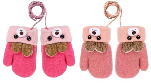 MLPKOI 2 Pares Guantes Térmicos para Bebés, Manoplas Bebe, Guantes de Punto de Invierno, Gguantes de Animales para Colgar en el Cuello, Cumpleaños y Navidad, Gguantes Niño