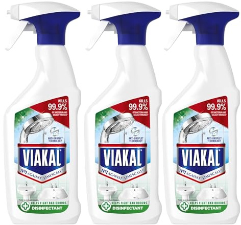 Viakal Antibacterial Limescale Remover Spray – 3 × 500 ml – Bathroom Cleaner for Limescale & Soap Scum
