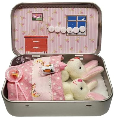 YSINOBEAR Mini Bunny Hug Cute Easter Gift,Pocket Bunnies in Box,Easter Basket Stuffing Pocket Hug Plush Toys,Stuffed Animad Bunnies Doll,Good Luck Playset,Mini Hug Rabbit Gifts for Kids (Pink)