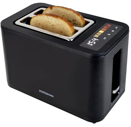 Statesman 900W Digital 2-Slice Toaster with LED Timer Display, Touch Control Panel, 6 Browning Settings, Extra-Wide 120mm Slots, Defrost & Reheat Functions, SKT02918B, Black | LED Timer Display, Touch Control Panel, 6 Browning Settings, Extra-Wide 120mm Slots, Defrost & Reheat Functions