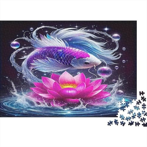 1000pcs Puzzle Poisson Koi (recycelt), Koi Violet avec Lotus Rose - Créativité, détente, déco Murale, Cadeau Noël Adolescents, 52x38cm