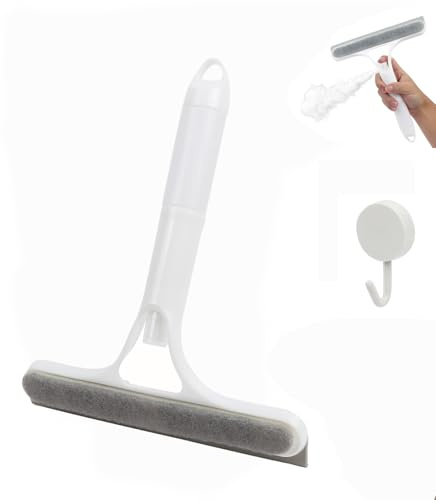 Shower Screen Wiper with Spray, 3 in 1 Window Glass Screen Cleaner Brush, Window Cleaning Kit, for Bathroom, Mirror and Car Glass (white)