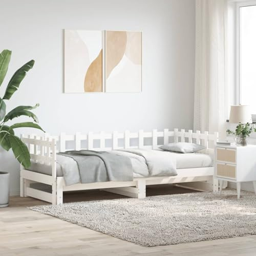 Fecpoo WGYHOME Ausziehbares Tagesbett 203,5x160x68,5 cm Weiß Kiefernholz Massivholz für Schlafzimmer & Gäste