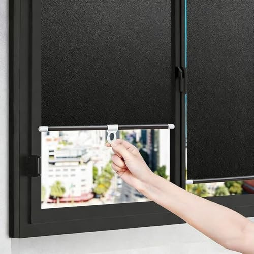 Estor Opaco sin taladrar 80x110cm,Negro Cortina térmica con Ventosa,protección Solar Eficaz Térmic,Persiana Enrollable Portátilesl para Ventana de Techo, Dormitorio,Coche