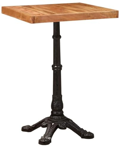 HPUYRFG Rustic Bistro Table with Cast Iron Base Solid Reclaimed Wood Dining Table for Indoor Use in Brown 60x60x76 cm