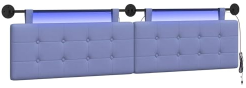 vidaXL Hängendes Kopfteil Mit LED Licht Jeans blau Stoff, Moderner, rechteckiger Polster-Kopfteil, Wandmontage, anpassbare Schlafzimmer-Deko, platzsparende Möbel Ideen