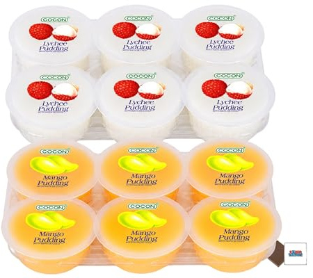 Cocon Nata de Coco Pudding Cups Variety Pack (12 Pack) (6 + 6 Cups) – Lychee & Mango Flavours – 80g Jelly Dessert Cups – Boxed Treatz
