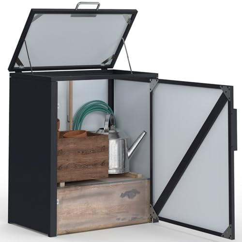 IDMarket - Armario de jardín de metal de 70 x 40 x 80 cm, color gris antracita con techo elevado, doble puerta y estantería