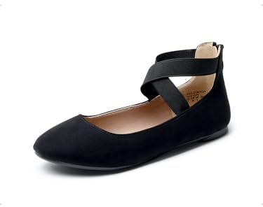 DREAM PAIRS Womens Ballerina Flat Fashion Elastic Ankle Straps Cross Strap Round Toe Comfy Ballet Pumps Dolly Shoes,Size 5,Black,Sole_Stretchy