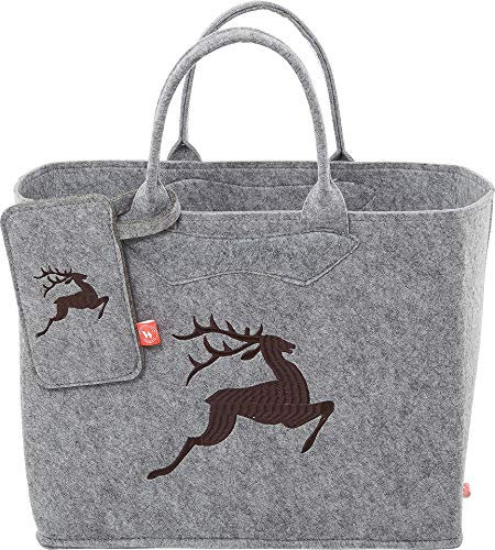 Witzgall Filztasche klein mit springenden Hirschen mit Etui- Hellgrau