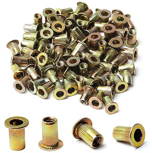 MroMax M4 Karbonstahl Nietmuttern Flachkopf Einsatz Mutter gelb verzinkt 100 Stück