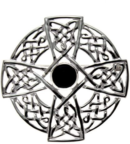 Alexander Castle 925 Sterling Silber Keltisches Kreuz Brosche für Frauen - Damen Brosche Pin mit schwarzem Cubic Zirkonia & Schmuck Geschenk Box - 35mm x 35mm