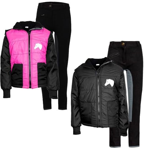 MS-Trachten Reitset Kinder Reitjacke Mia Pink mit Reitleggings Schwarz (146/152)