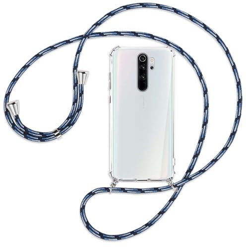 mtb more energy Handykette kompatibel mit Xiaomi Redmi Note 8 Pro (6.53'') - blau gestreift - Smartphone Hülle zum Umhängen - Anti Shock Full TPU Case