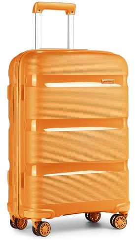 Kono 24 Medium Luggage Hard Shell Travel Trolley 4 Spinner Wheels Lightweight Polypropylene Carry On Suitcase with TSA Lock 66L(Orange,65cm)