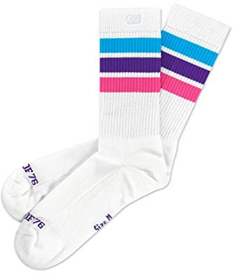 Spirit of 76 Herren & Damen Gestreifte Retro Crew Socken Baumwolle 35 36 37 38 Weiß - Türkis - Lila - Pink Lo (S)