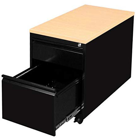 Lüllmann Profi Stahl Büro Rollcontainer komplett montiert und verschweißt Bürocontainer mit Hängeregistratur Maße: 62x46x59cm RAL 9005 Schwarz/Platte:Ahorn Dekor 505502