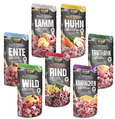 Belcando Finest Selection 24x125g - Hundefutter - Frischebeutel, Ideal für Sensible & wählerische Hunde - ohne Zusätze & Sortenwahl möglich (Wild, Huhn, Truthahn, Rind, Lamm, Kaninchen & Ente)