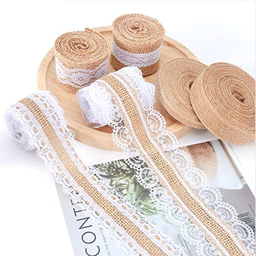 HERZWILD juteband vintage 28M spitzenband Sackleinen Hessische Jute Band für DIY Handwerk Weihnachten Deko Hochzeit Party Basteln Geschenkband(28m)