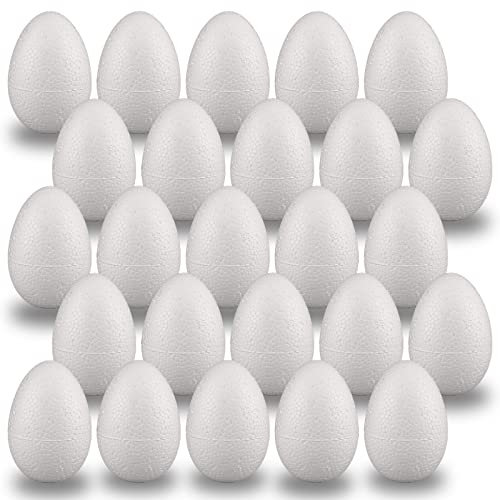 MCE-Commerce Lot de 25 œufs en polystyrène de 6 cm pour Bricolage et décoration de Pâques, Blanc