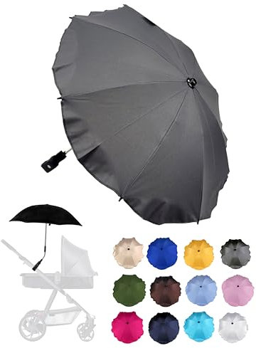 BambiniWelt by Rafael K. Universal Sonnenschirm Sonnenschutz für Kinderwagen & Buggy UV Schutz 50+ mit Universalhalterung für Rund- und Ovalrohre verstellbar (dunkelgrau)