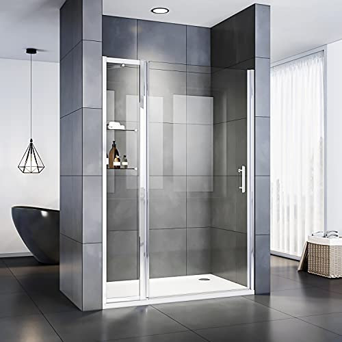 SIRHONA Porte de douche avec 2 Verre Étagères Paroi de Douche avec Panneau de 30cm Sécurité, Large 100 x 185 cm