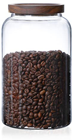 INCETUE 2500ML / 83 FL Oz Glass Storage Jar with Wood Lid, Stackable Clear Cylinder Bottle Canister Pantry Jar with Air Tight Bamboo Lid for Food, Coffee, Flour, Sugar, Spaghetti, Cookie