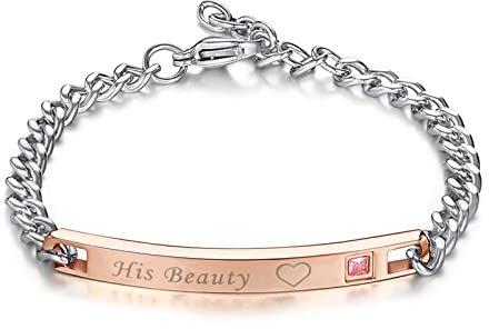 Skcess Armkette Damen Rosegold, Zirkonia Armband Damen His Beauty His Beast Couples Armband Edelstahl Hummerschere Armband