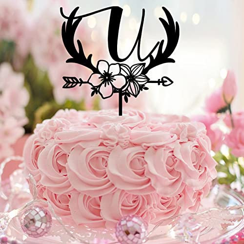 Initiale U Tortenaufsatz Einzelbuchstabe Monogramm Name Acryl Schwarz Für Hochzeit Verlobung Party Gefälligkeiten Lustiges Geweih Pfeil Blume Rose Wählen Sie Buchstaben Design Farbe