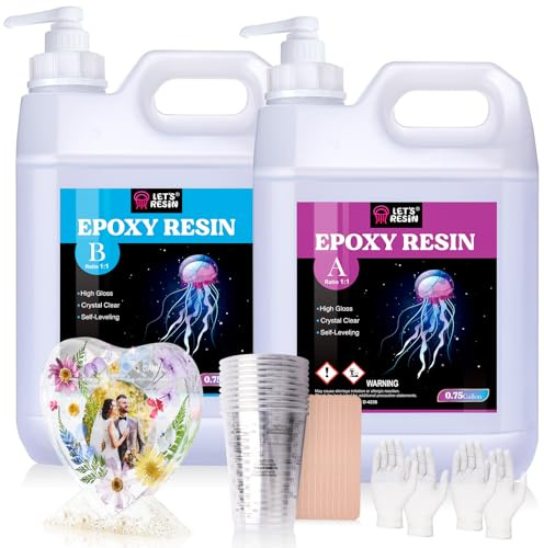 LET'S RESIN Resin Epoxy Kit, 1.5 Gallon/5.6L Bubble Free & Crystal Clear Epoxy Resin Supplies with Measuring Cups, Stir Stick, Gloves, Clear Resin for Mould Casting, Table Top, Jewelry, Art, Craft