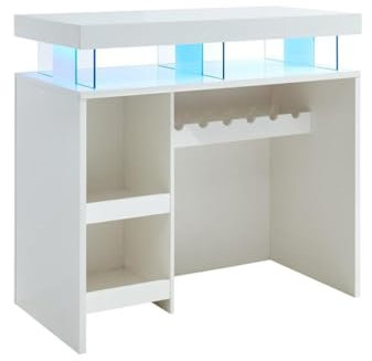 Vente-unique-LED Hausbar - Hochglanz - MDF - Weiß - Fabio