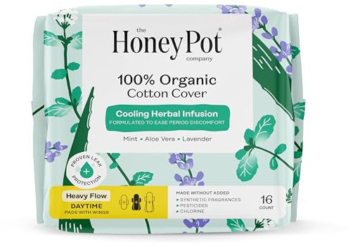 e Honey Pot Company - Organic Cotton Cover, Herbal Daytime Heavy Flow Pads with Wings - 16 ct.