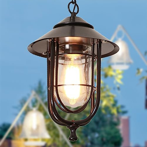 Chao Zan Retro Antik Schwarz Pendelleuchte Außen/Innen Wasserdichter IP44 Hängelampe Aluminiumguss/Glas E27 Höhenverstellbar Hängeleuchte Pendellampe Lampenschirm Deckenleuchte Pavillon Villa Grape